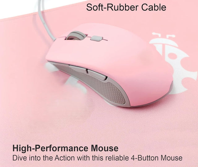Gaming 4 In 1 Backlit Full Size Keyboard, Mouse, Mouse Pad And Headset Combo. Advanced 26-Key Rollover For Enhanced Command Readings, Compatible With Desktop, Laptop, Pc (Pink) Cm-418PK